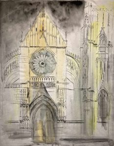 Clamecy Burgandy (217)_Line Etching with Watercolour_1972_688 x 537mm_Burleighfield House_Pallas Gallery_John Piper